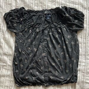 American Eagle Outfitters Charcoal Floral Blouse